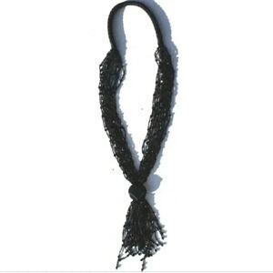 Black Fashion Cocktail Long Beaded Rope Cuff Neck Costume Jewelry Necklace